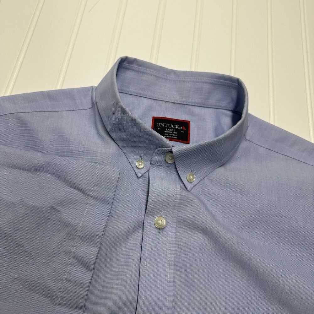 Untuckit Shirt Mens Large Blue Wrinkle Free Short Sleeve Button Down Cotton